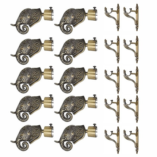 Gloxy Rajwada Royal Aluminium Curtain Rod Finials with Support– Antique 5 Pair