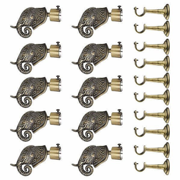 Gloxy Rajwada Royal Aluminium Curtain Rod Finials with Support– Antique 5 Pair