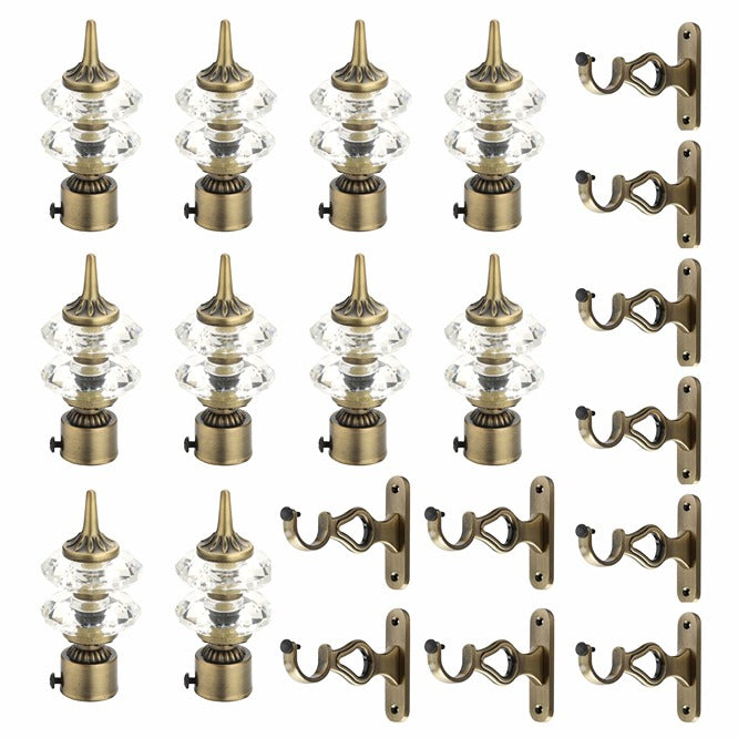 Gloxy Double Diamond Aluminium Curtain Rod Finials with Support– Antique 5 Pair