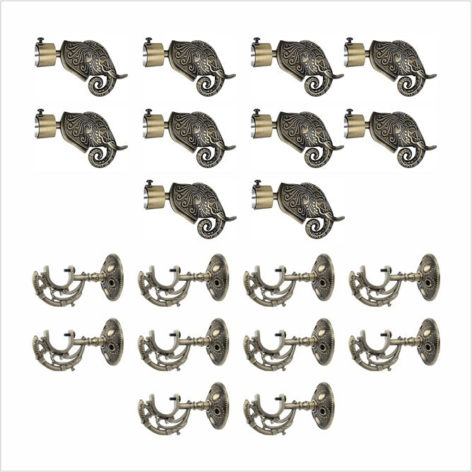 Gloxy Rajwada Royal Aluminium Curtain Rod Finials with Support– Antique 5 Pair