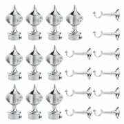Gloxy Single Diamond Aluminium Curtain Rod Finials with Support– Silver 5 Pair