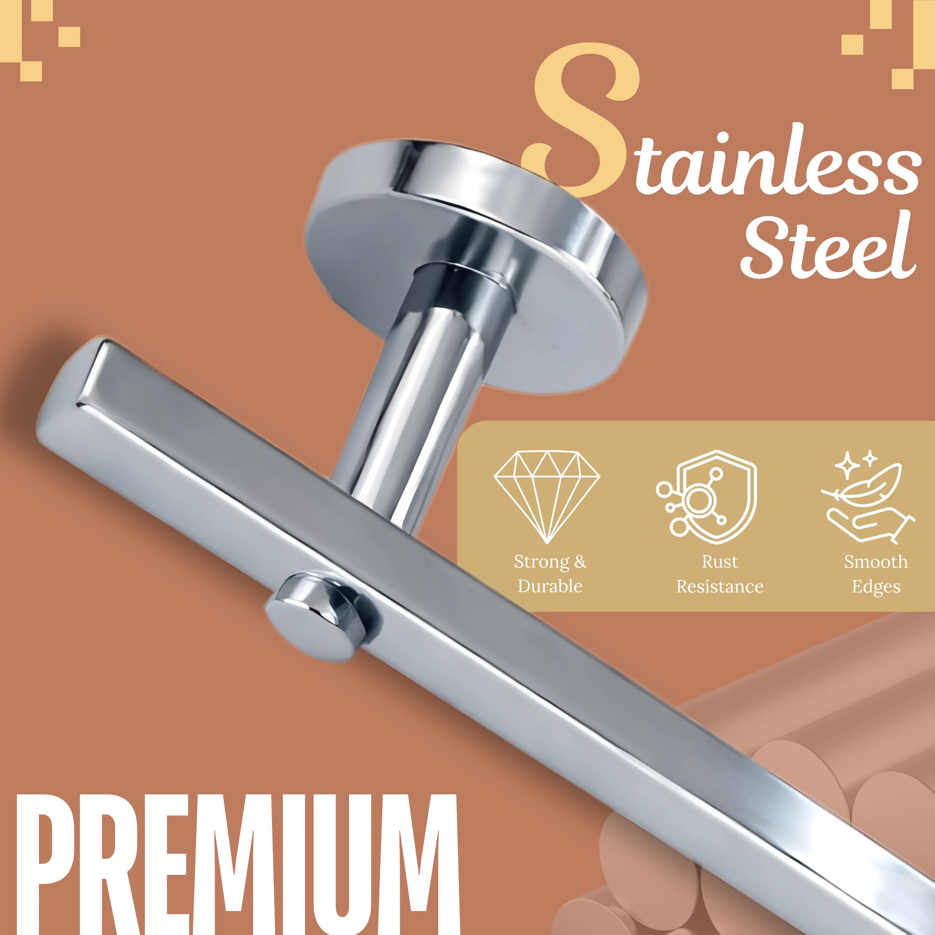 Gloxy SS Towel Rod with silver chrome coating for bathroom -24 Inch