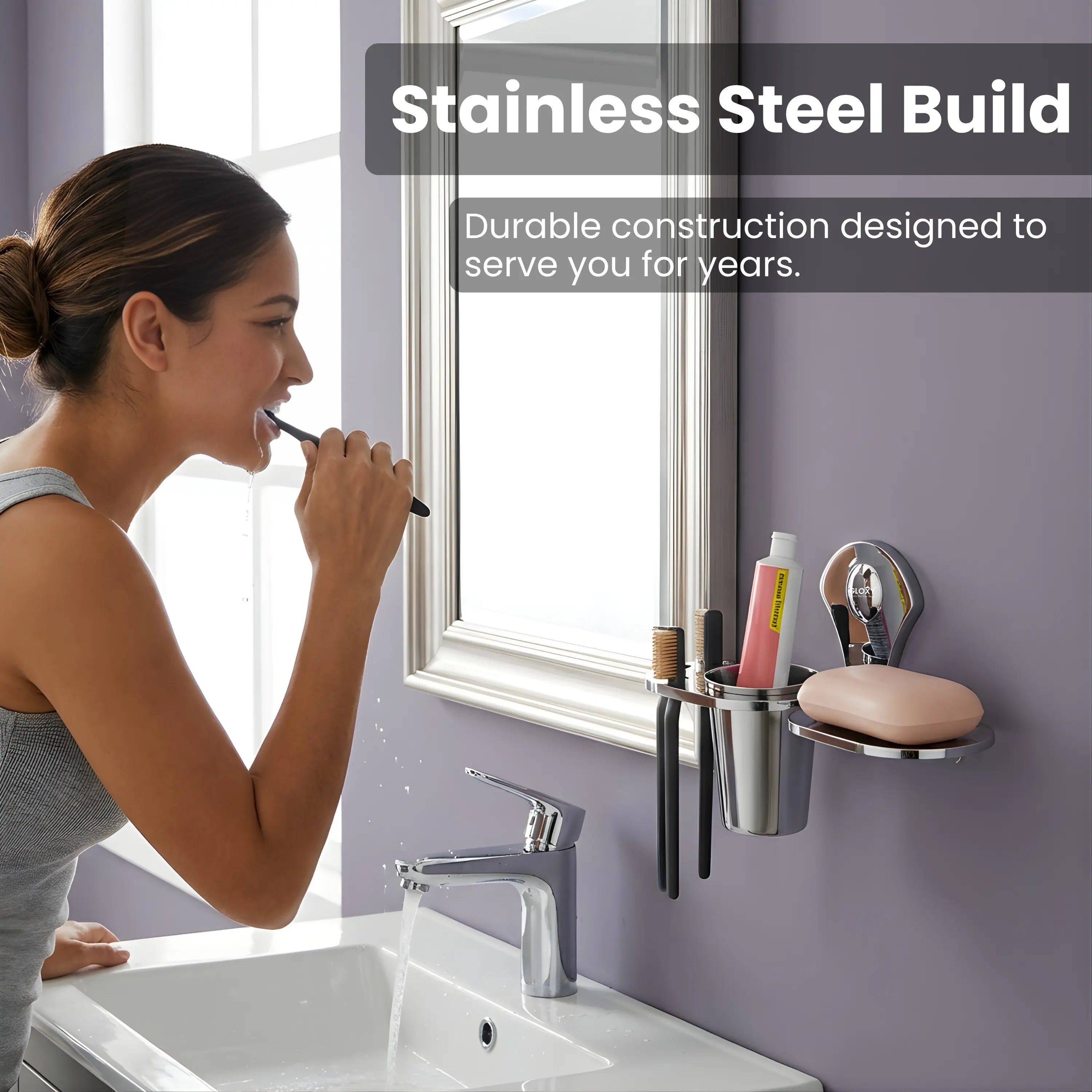 Gloxy Stainless Steel Single Soap Holder Wall Mounted With Toothbrush Holder