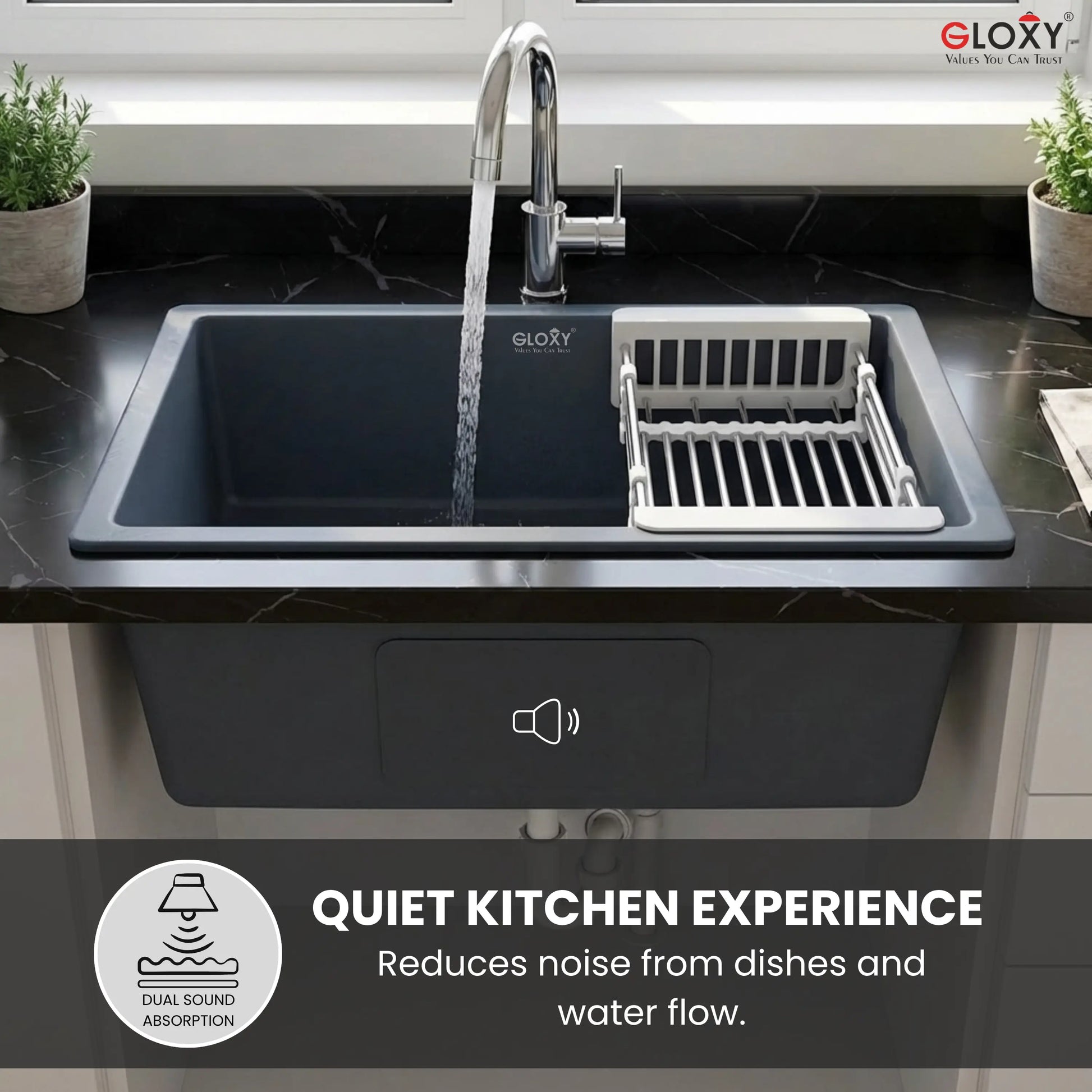 Gloxy Stainless Steel Handmade Single Bowl Kitchen Sink 16x18 Inch-Gray