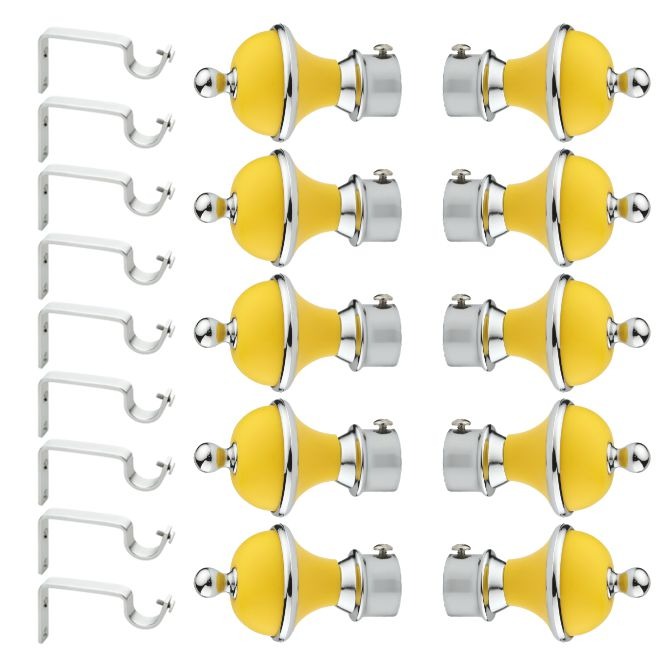 Gloxy Manjira Shape Stainless Steel & ABS Curtain Rod Finials with Support– Yellow 5 Pair