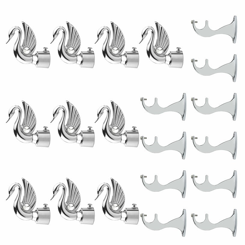Gloxy Swan Bird Shape Aluminium Curtain Rod Finials with Support– Silver 5 Pair