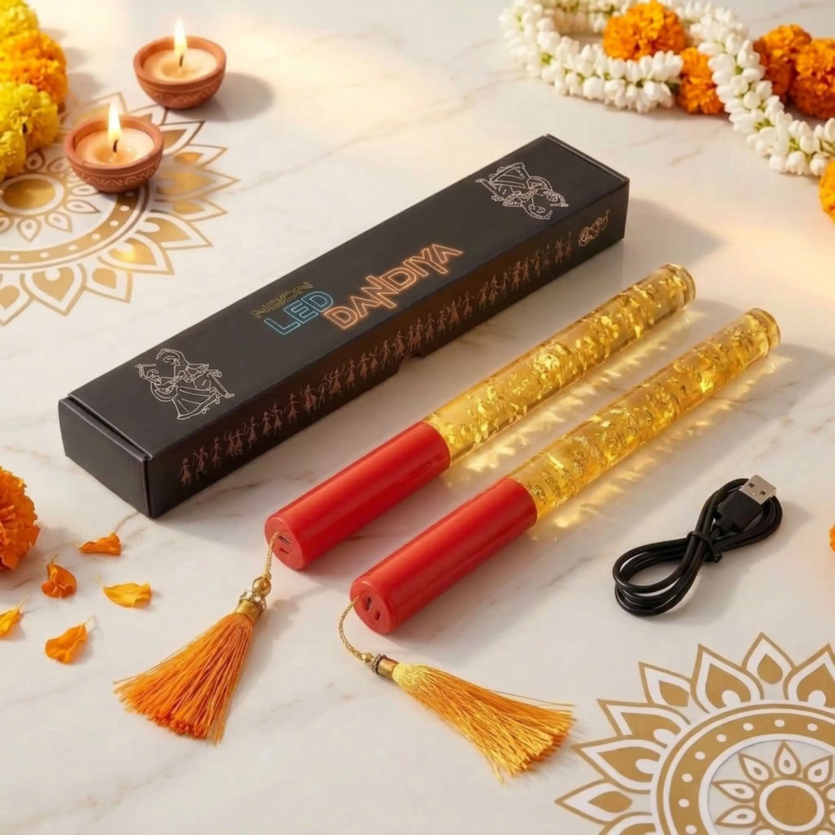 Single Colour LED Dandiya Sticks for Garba & Navratri – Battery Operated Light Up Dandiya | Yellow