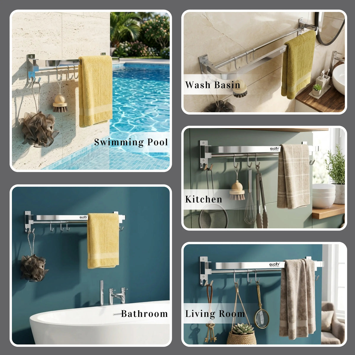 GLOXY Premium SS304 Bathroom Towel Hanger 24 Inch