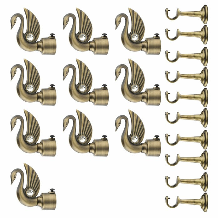 Gloxy Swan Bird Design Aluminium Curtain Rod Finials with Support–Silver 5 Pair