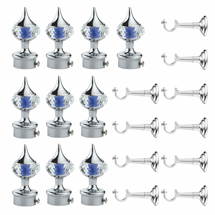 Gloxy Single Diamond Aluminium Curtain Rod Finials with Support– Blue 5 Pair
