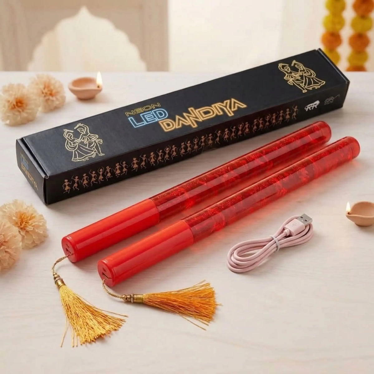 Single Colour LED Dandiya Sticks for Garba & Navratri – Battery Operated Light Up Dandiya | Red