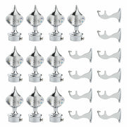 Gloxy Single Diamond Aluminium Curtain Rod Finials with Support– Silver 5 Pair
