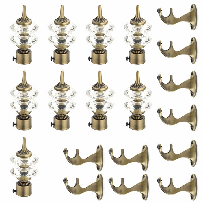 Gloxy Double Diamond Aluminium Curtain Rod Finials with Support– Antique 5 Pair