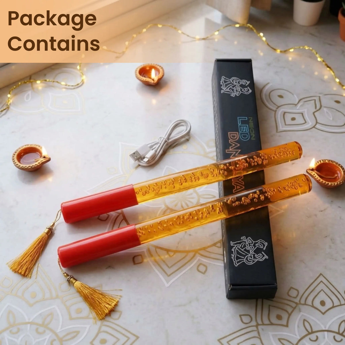 Single Colour LED Dandiya Sticks for Garba & Navratri – Battery Operated Light Up Dandiya | Orange