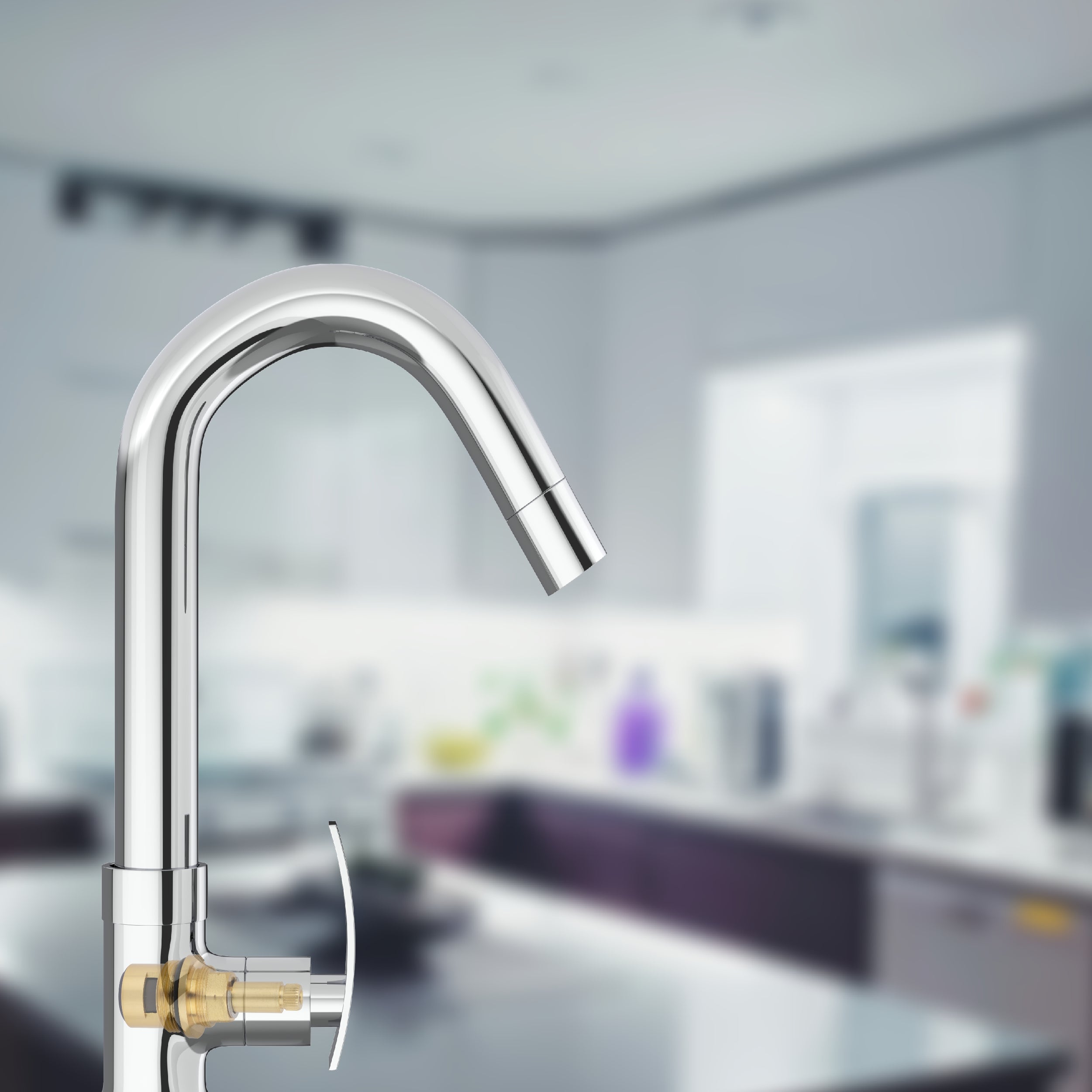 Chrome Finish Deck Mount Swan Neck Brass 360 Swivel Pillar Tap