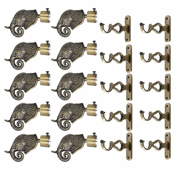 Gloxy Rajwada Royal Aluminium Curtain Rod Finials with Support– Antique 5 Pair