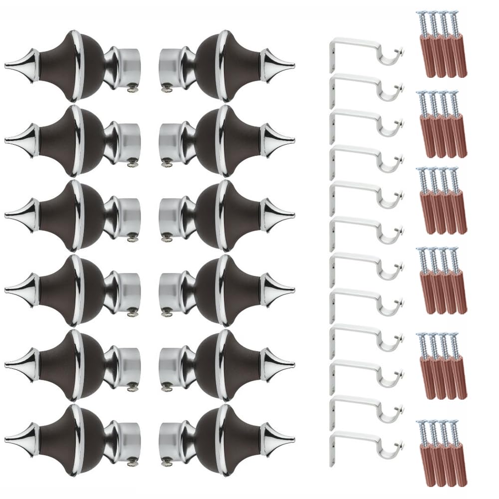 GLOXY Trophy Shape Stainless Steel & ABS Curtain Bracket Parda Holder with Support 1 Inch Rod Pocket Finials Designer Door and Window Rod Support Fittings, Curtain Rod Holder