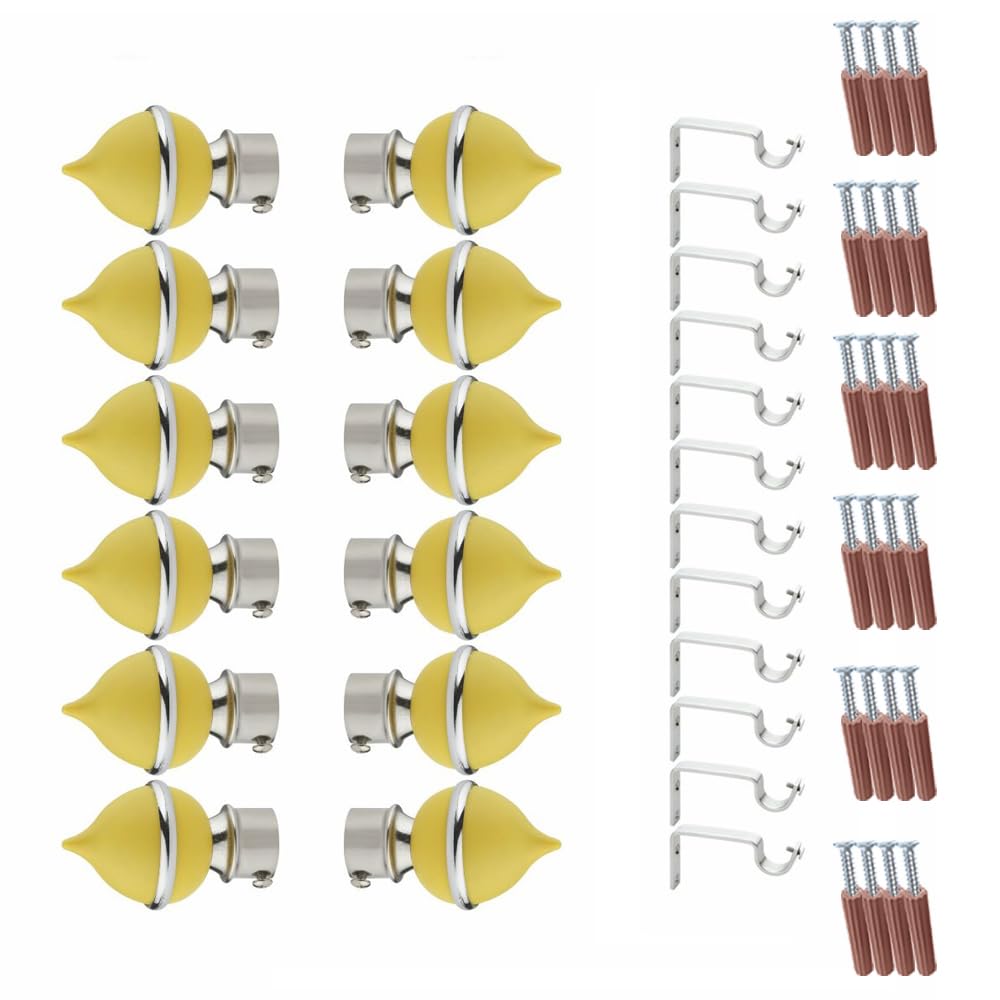GLOXY Matka Shape Stainless Steel & ABS Curtain Bracket Parda Holder with Support 1 Inch Rod Pocket Finials Designer Door and Window Rod Support Fittings, Curtain Rod Holder
