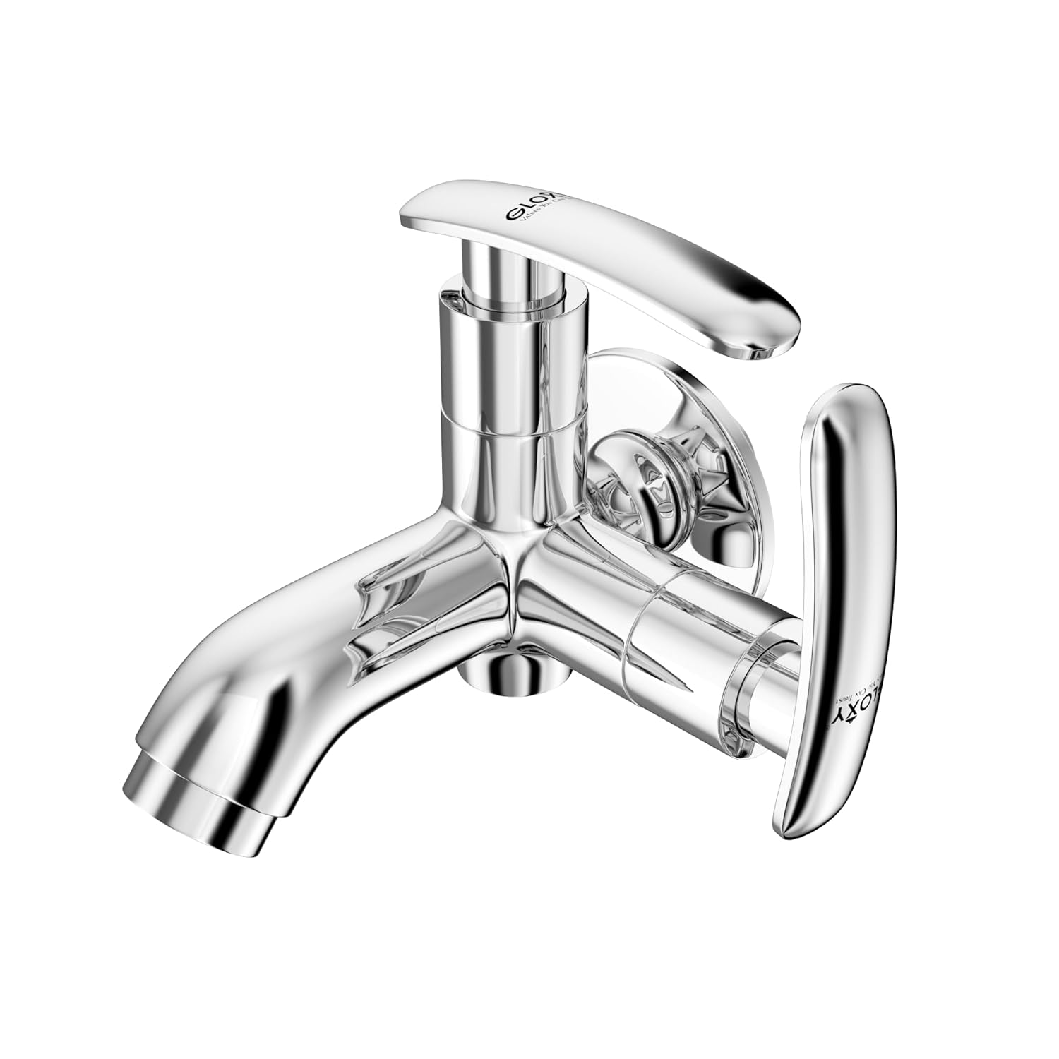 GLOXY 2 in 1 Chrome Finished Bib Cock Taps with Dual Jet+ Lever & Flenge - Perfect Compatible for Washing Machines, Bathroom Toilet Areas, Gardens & Kitchen Sinks - 10 Years Warrenty