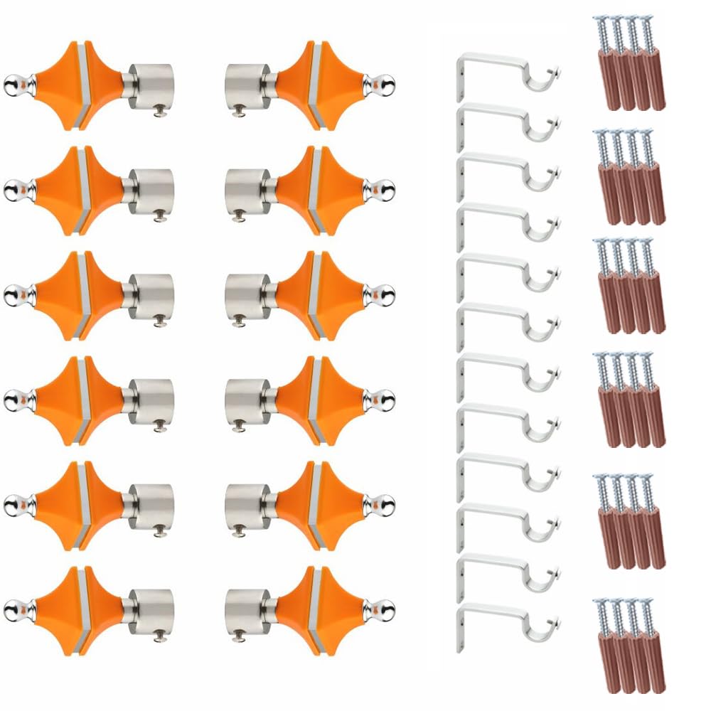 GLOXY Hexa Shape Stainless Steel & ABS Curtain Bracket Parda Holder with Support 1 Inch Rod Pocket Finials Designer Door and Window Rod Support Fittings, Curtain Rod Holder