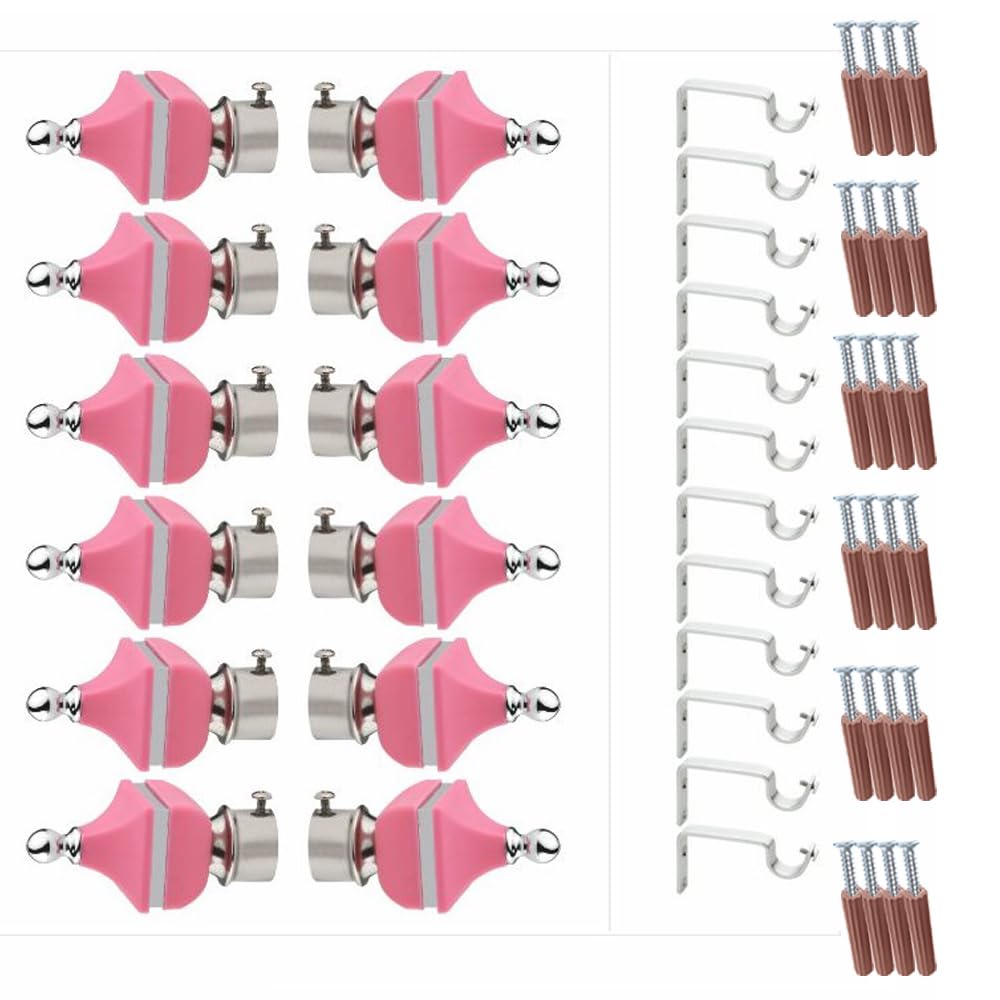 GLOXY Singhada Shape Stainless Steel & ABS Curtain Bracket Parda Holder with Support 1 Inch Rod Pocket Finials Designer Door and Window Rod Support Fittings, Curtain Rod Holder