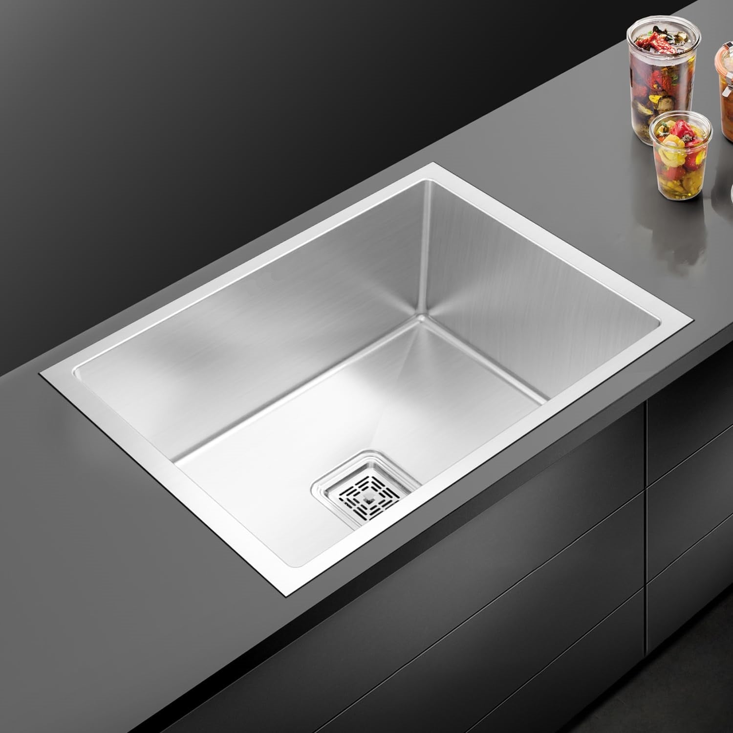 GLOXY Stainless Steel, Handmade Single Bowl Kitchen Sink With Basket SS 304 GRADE 24"x18"x10" SINGLE BOWL HANDMADE Kitchen Sink, Satin Finish Vessel Sink  (Silver)