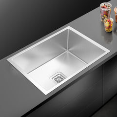 GLOXY Stainless Steel, Handmade Single Bowl Kitchen Sink With Basket SS 304 GRADE 24"x18"x10" SINGLE BOWL HANDMADE Kitchen Sink, Satin Finish Vessel Sink  (Silver)