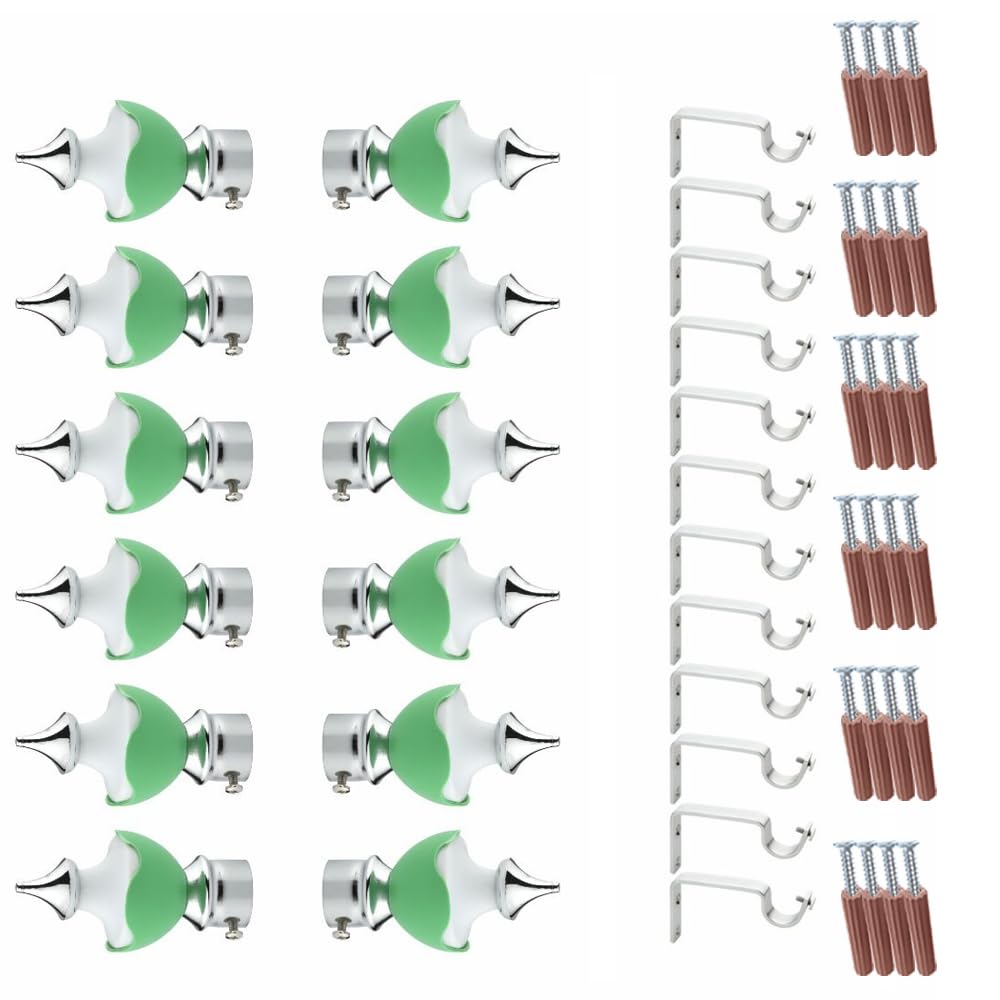 GLOXY Double Colour Stainless Steel & ABS Curtain Bracket Parda Holder with Support 1 Inch Rod Pocket Finials Designer Door and Window Rod Support Fittings, Curtain Rod Holder