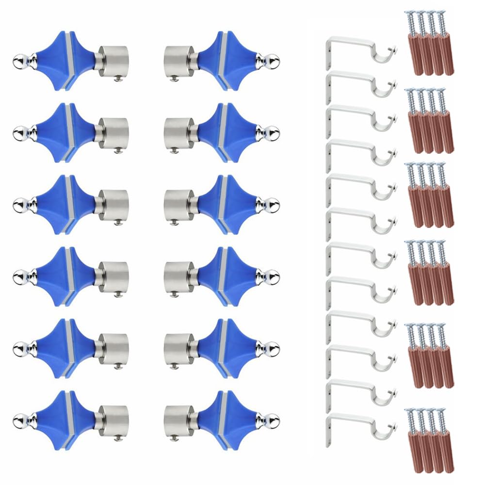 GLOXY Hexa Shape Stainless Steel & ABS Curtain Bracket Parda Holder with Support 1 Inch Rod Pocket Finials Designer Door and Window Rod Support Fittings, Curtain Rod Holder