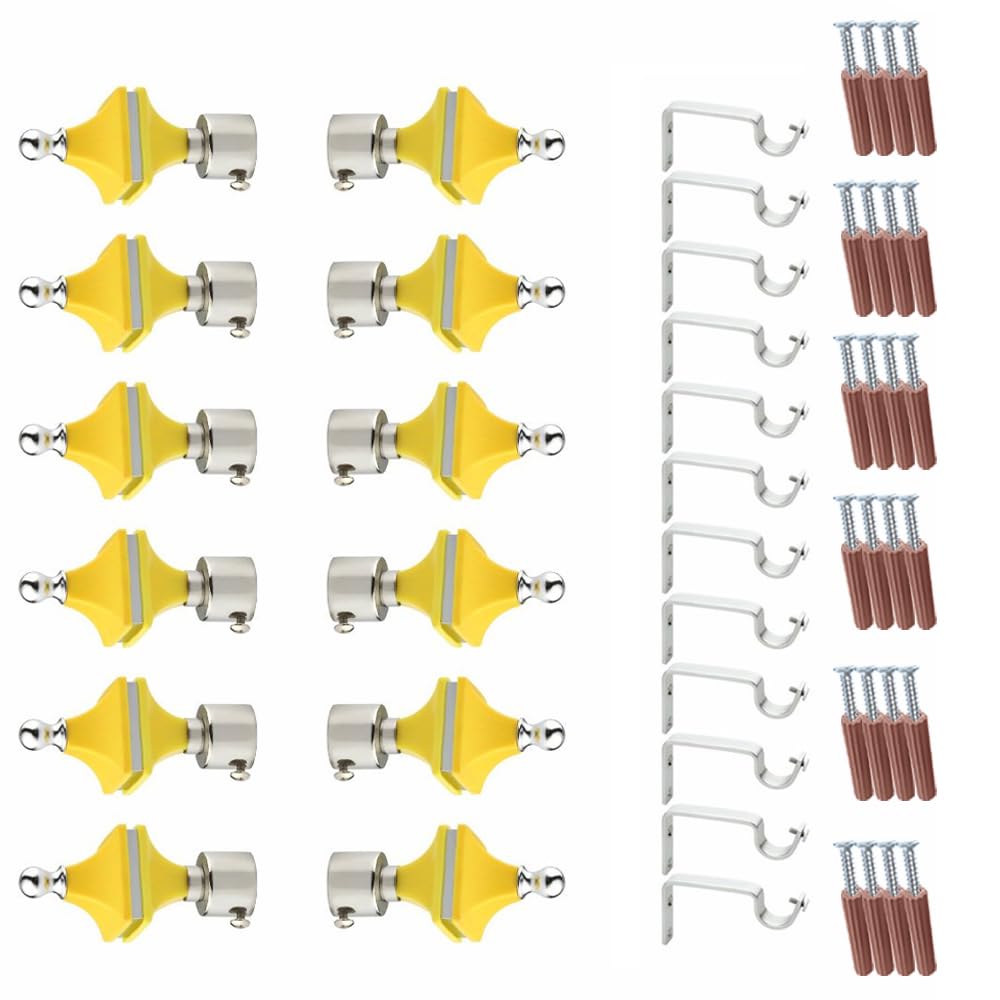 GLOXY Hexa Shape Stainless Steel & ABS Curtain Bracket Parda Holder with Support 1 Inch Rod Pocket Finials Designer Door and Window Rod Support Fittings, Curtain Rod Holder