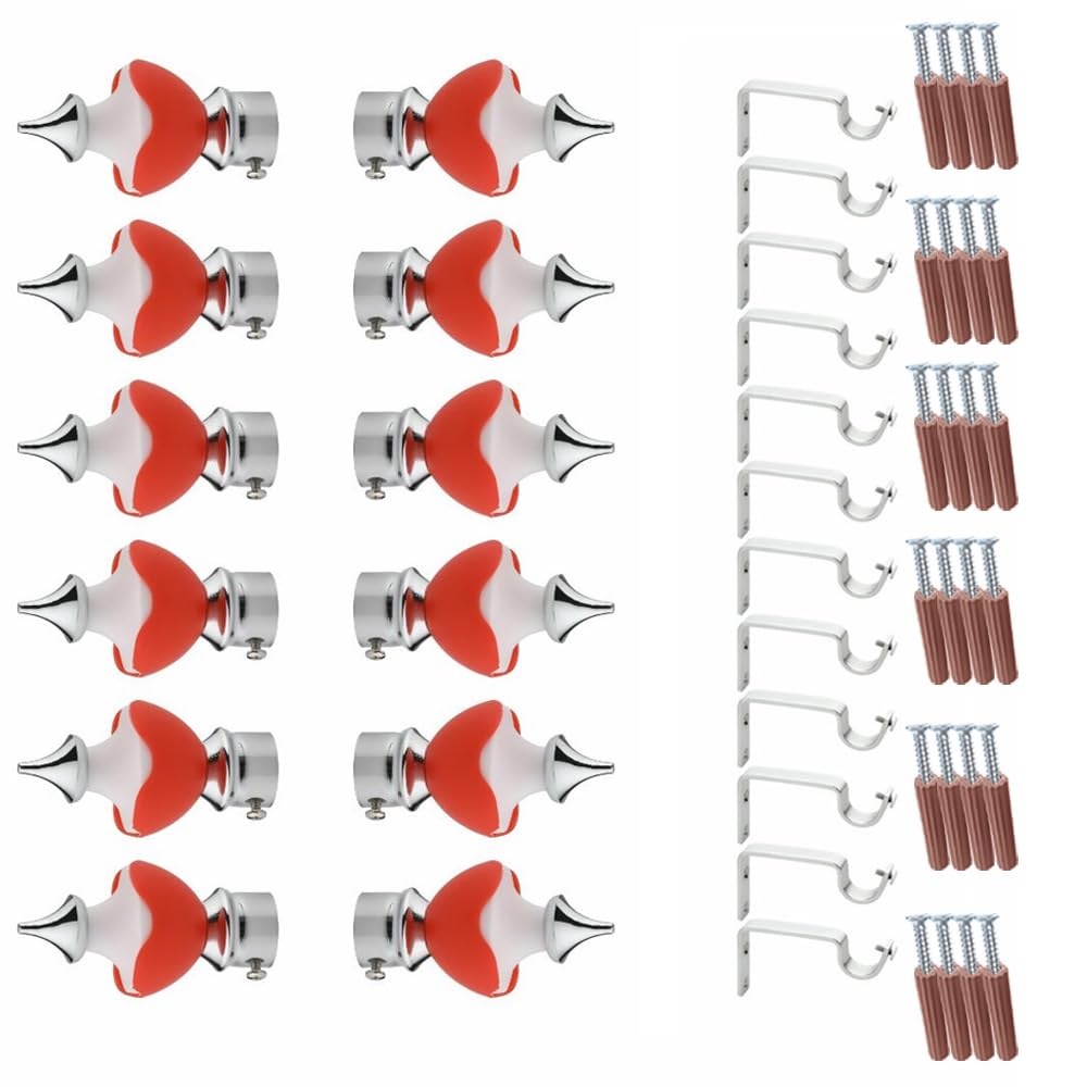 GLOXY Double Colour Stainless Steel & ABS Curtain Bracket Parda Holder with Support 1 Inch Rod Pocket Finials Designer Door and Window Rod Support Fittings, Curtain Rod Holder