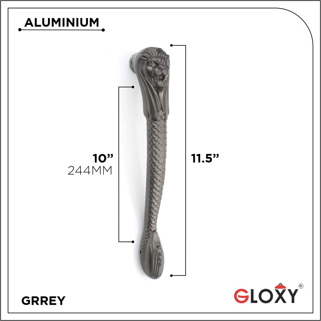 GLOXY ENTERPRISE Aluminium 11.5 Inch Lion Shape Curved Door Handles for Main Door Handle Decorative Pull-Push Handle for Home/Office for Wooden and Glass Door Handle -Grey Finish