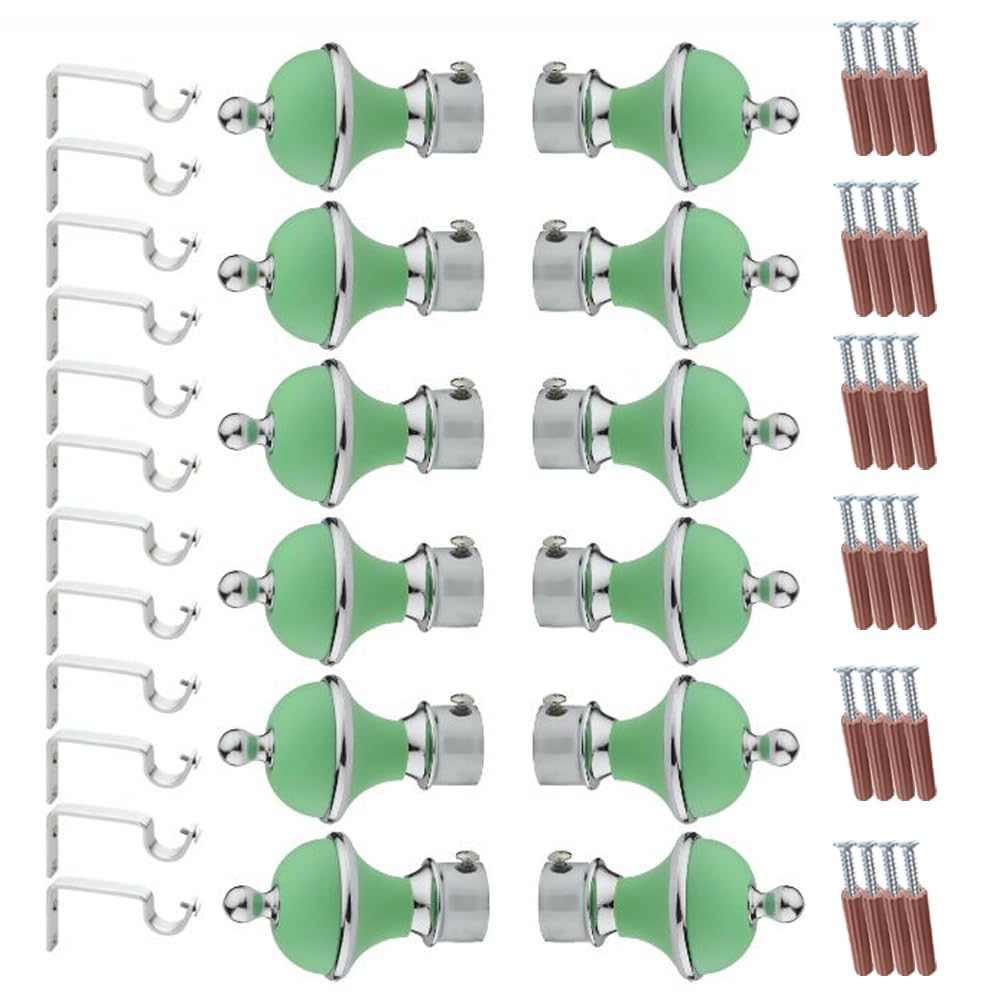 GLOXY Manjira Shape Stainless Steel & ABS Curtain Bracket Parda Holder with Support 1 Inch Rod Pocket Finials Designer Door and Window Rod Support Fittings, Curtain Rod Holder