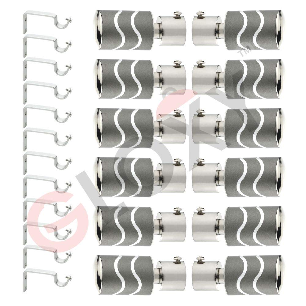 2 Line Aluminium Curtain Bracket with Support(Grey)-by GLOXY®