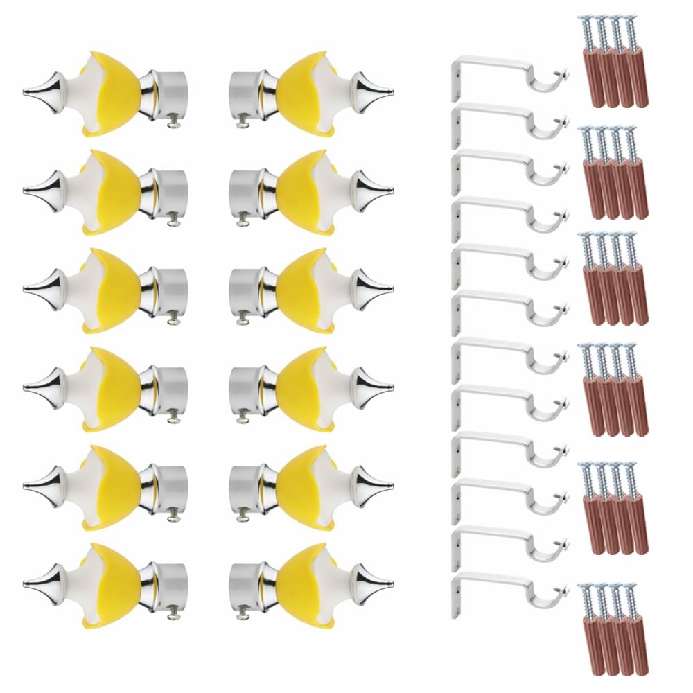 GLOXY Double Colour Stainless Steel & ABS Curtain Bracket Parda Holder with Support 1 Inch Rod Pocket Finials Designer Door and Window Rod Support Fittings, Curtain Rod Holder