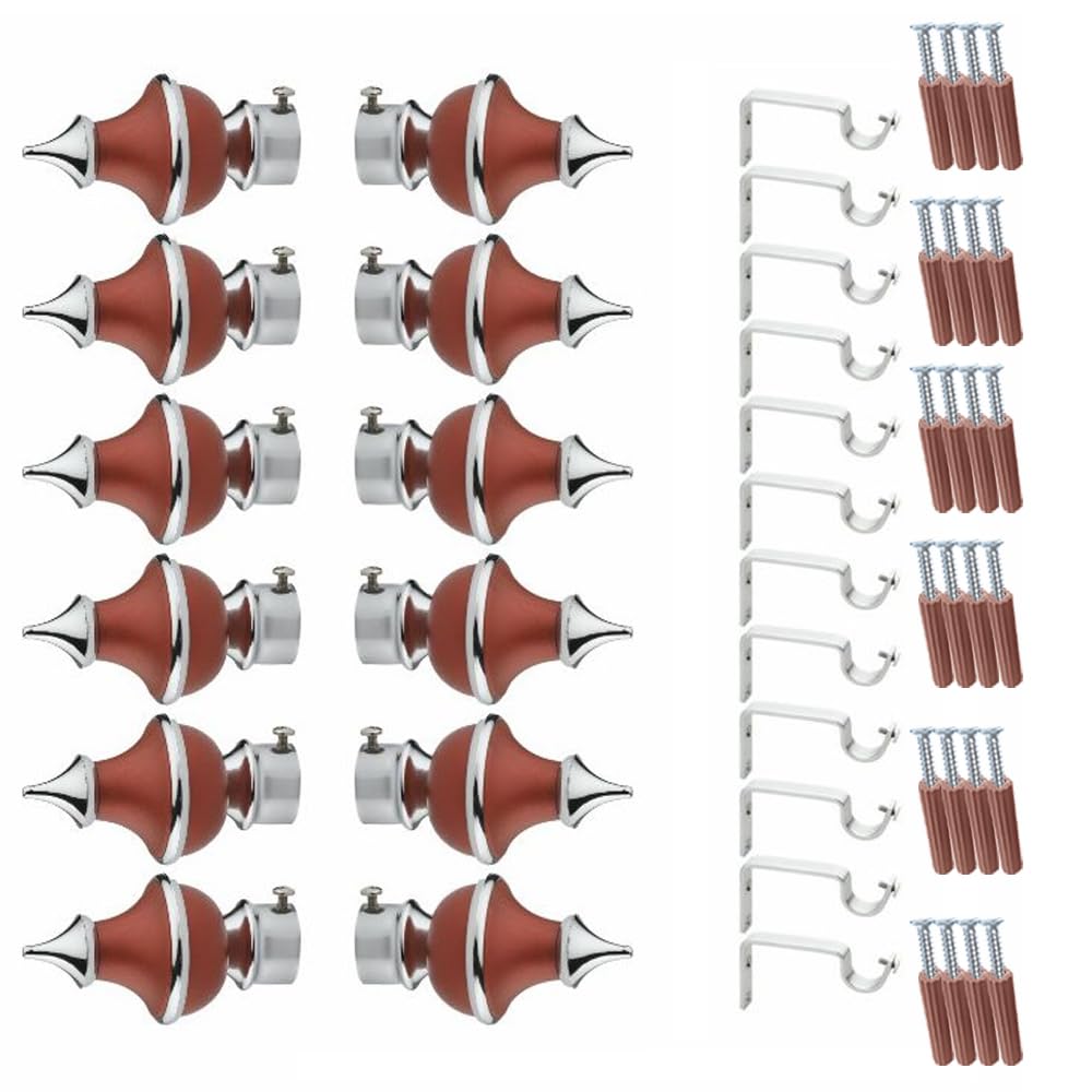 GLOXY Trophy Shape Stainless Steel & ABS Curtain Bracket Parda Holder with Support 1 Inch Rod Pocket Finials Designer Door and Window Rod Support Fittings, Curtain Rod Holder