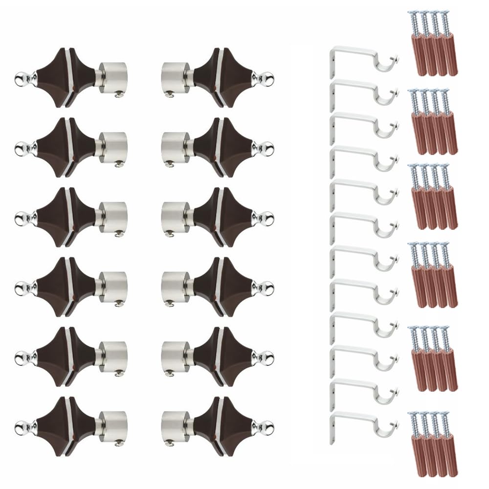 GLOXY Hexa Shape Stainless Steel & ABS Curtain Bracket Parda Holder with Support 1 Inch Rod Pocket Finials Designer Door and Window Rod Support Fittings, Curtain Rod Holder