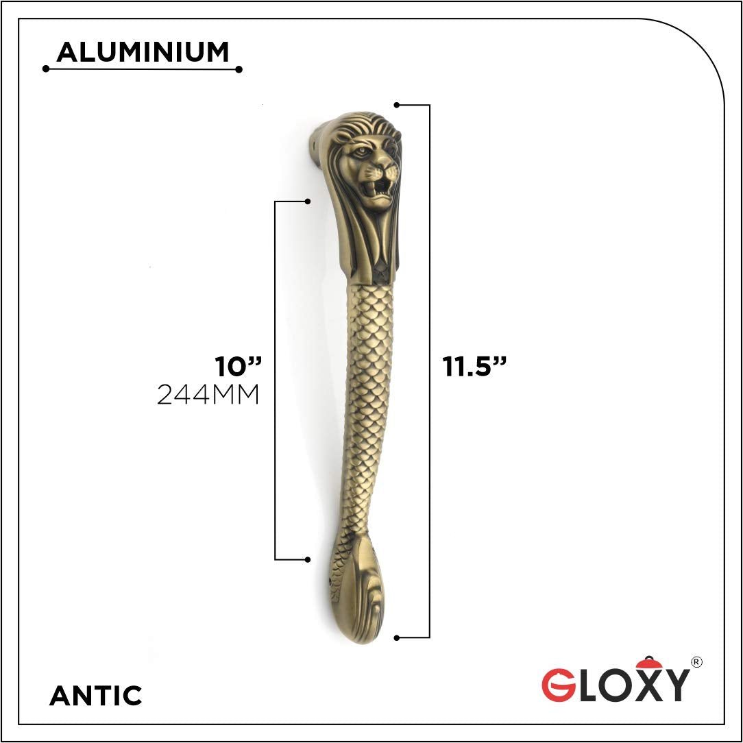 gloxy lion shape aluminium pull handle 11.5 inch antique