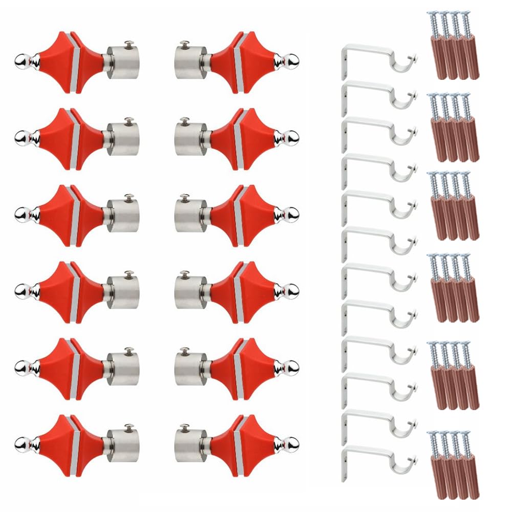GLOXY Hexa Shape Stainless Steel & ABS Curtain Bracket Parda Holder with Support 1 Inch Rod Pocket Finials Designer Door and Window Rod Support Fittings, Curtain Rod Holder