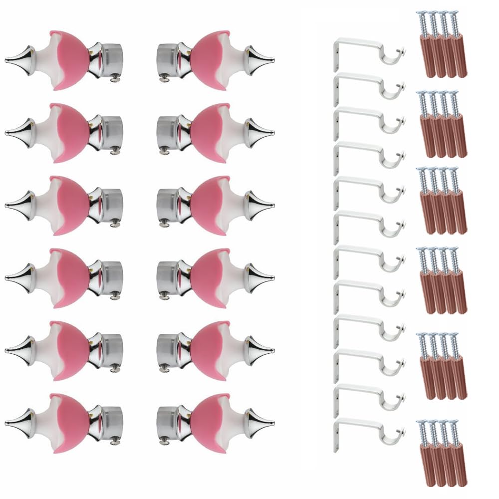 GLOXY Double Colour Stainless Steel & ABS Curtain Bracket Parda Holder with Support 1 Inch Rod Pocket Finials Designer Door and Window Rod Support Fittings, Curtain Rod Holder