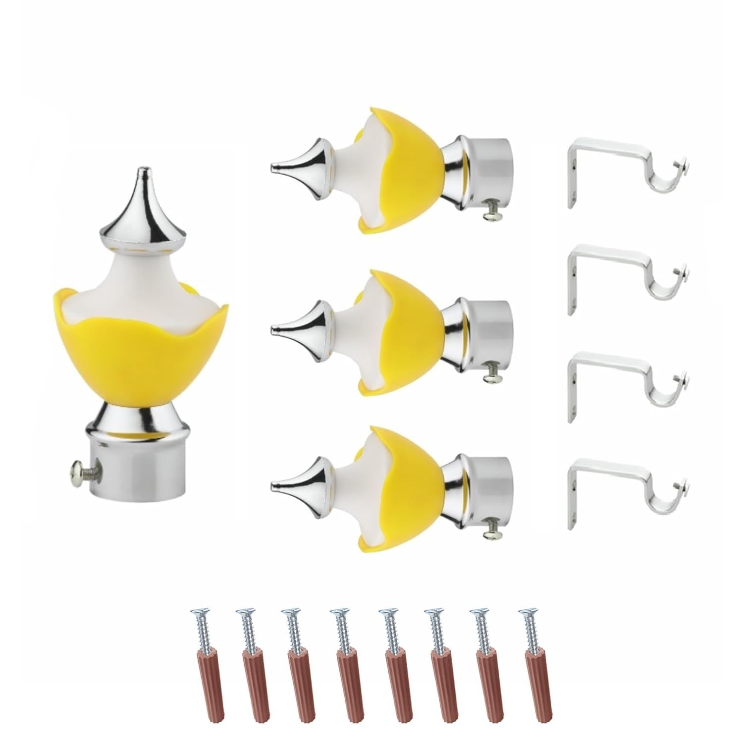 Gloxy Double Colour Stainless Steel & ABS Curtain Finials with Support - Yellow 2 Pair