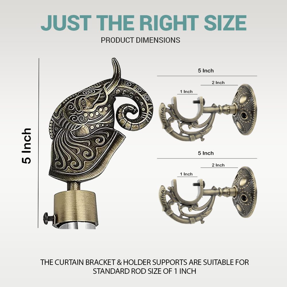 Rajwada Royal Aluminium Curtain Bracket with Support (Antique)-by GLOXY®