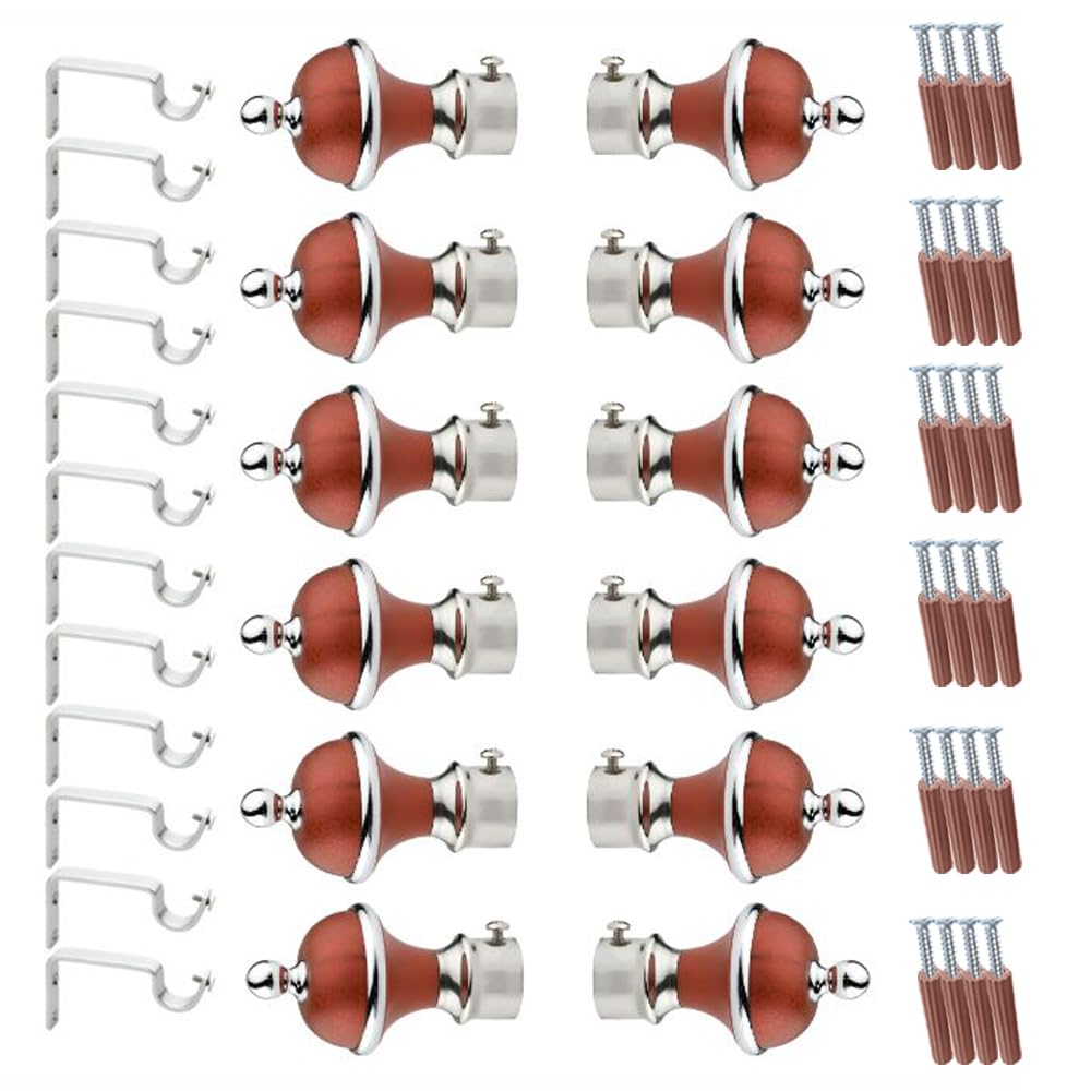 GLOXY Manjira Shape Stainless Steel & ABS Curtain Bracket Parda Holder with Support 1 Inch Rod Pocket Finials Designer Door and Window Rod Support Fittings, Curtain Rod Holder