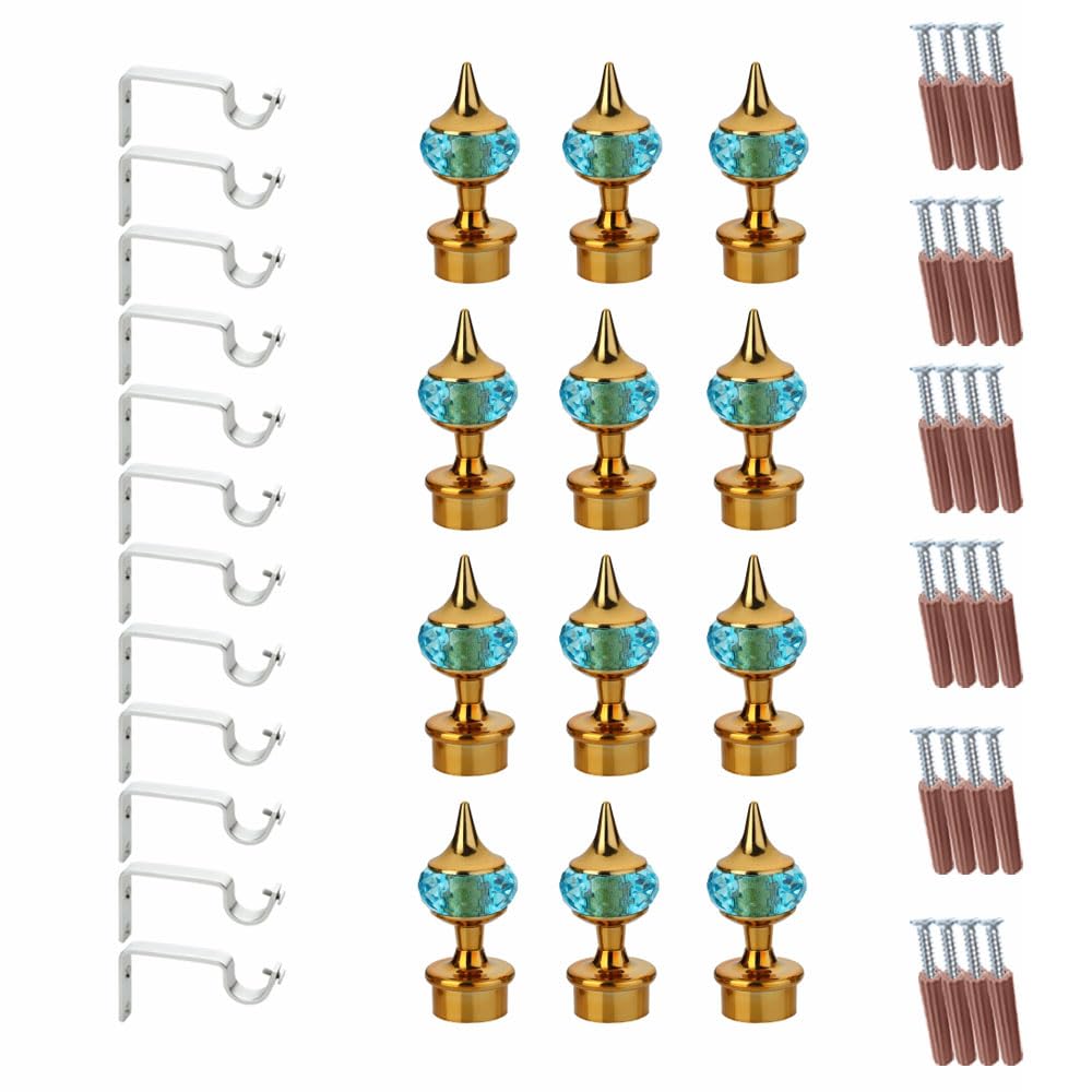 Single Diamond Aluminium Curtain Bracket with Support(Gold Mix Sky Blue)-by GLOXY®