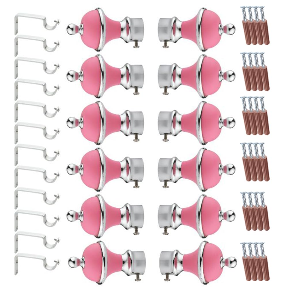 GLOXY Manjira Shape Stainless Steel & ABS Curtain Bracket Parda Holder with Support 1 Inch Rod Pocket Finials Designer Door and Window Rod Support Fittings, Curtain Rod Holder