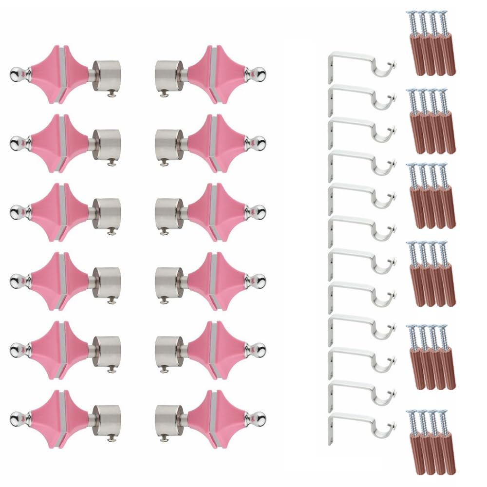 GLOXY Hexa Shape Stainless Steel & ABS Curtain Bracket Parda Holder with Support 1 Inch Rod Pocket Finials Designer Door and Window Rod Support Fittings, Curtain Rod Holder