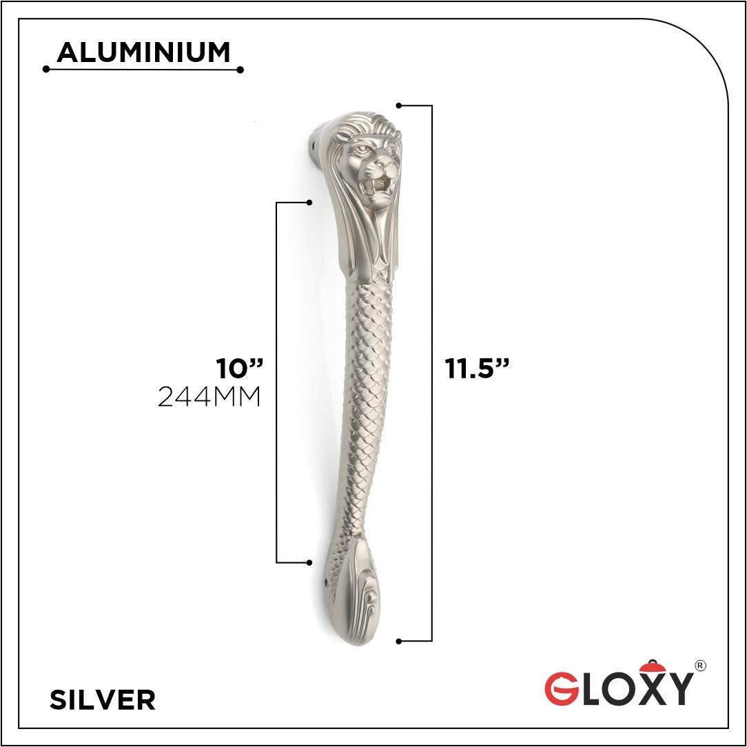 GLOXY ENTERPRISE Aluminium 11.5 Inch Lion Shape Curved Door Handles for Main Door Handle Decorative Pull-Push Handle for Home/Office for Wooden and Glass Door Handle -Silver Finish