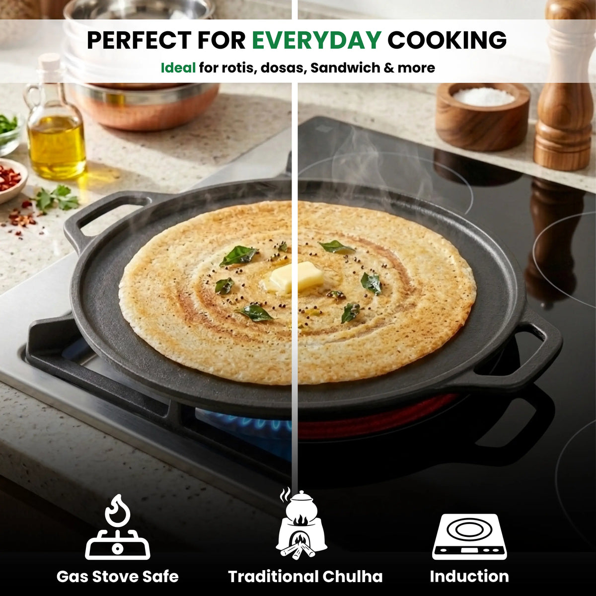 GLOXY Premium Cast Iron Tawa