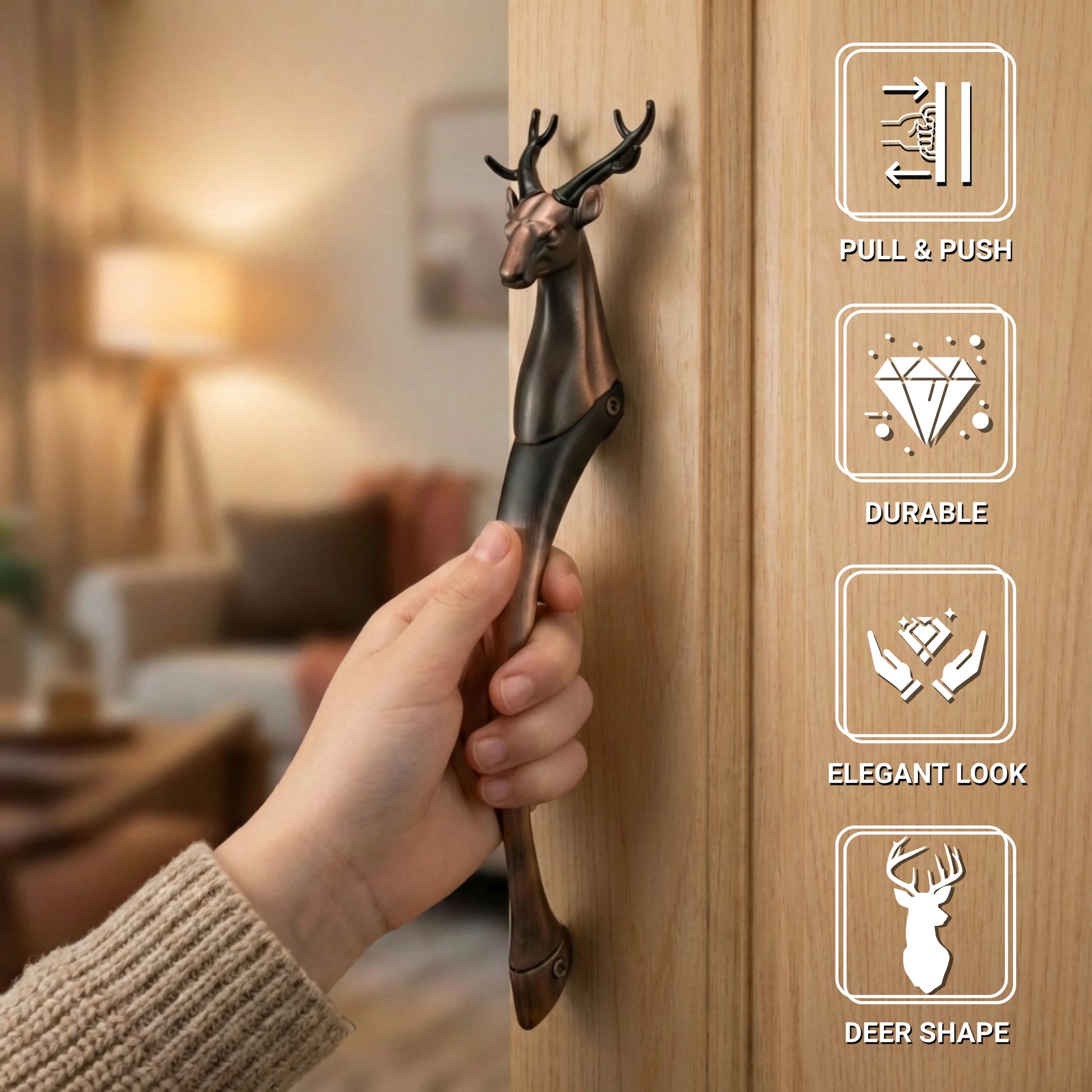 Gloxy Deer Shape Aluminium Main Gate Handle 21 Inch -Copper Black