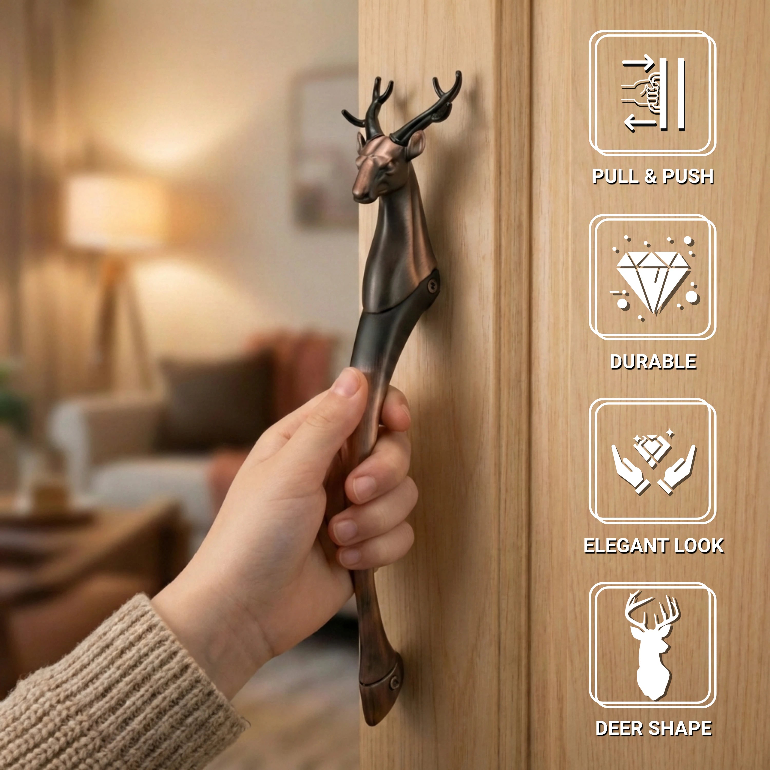 Gloxy Deer Shape Aluminium Main Gate Handle 21 Inch -Copper Black